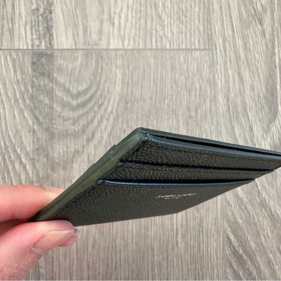 🆕 Authentic YSL Unisex Dark Green Pebbled Leather Credit Card Holder Wallet - Picture 2 of 11
